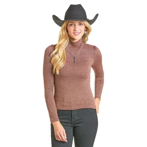 Rock & Roll Denim Women's Brown Lurex Long Sleeve Top