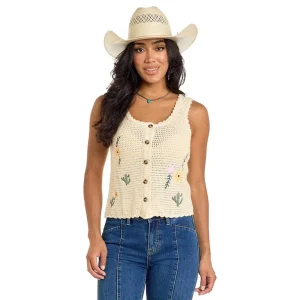 Rock & Roll Denim Women's Embroidered Crochet Tank