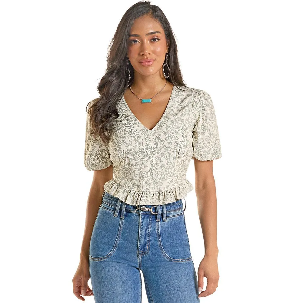 Rock & Roll Denim Women's Jade Floral Print Top