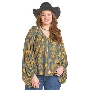 Rock & Roll Denim Women's Olive Balloon Sleeve Top