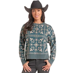 Rock & Roll Denim Women's Teal Bandana Print Pullover