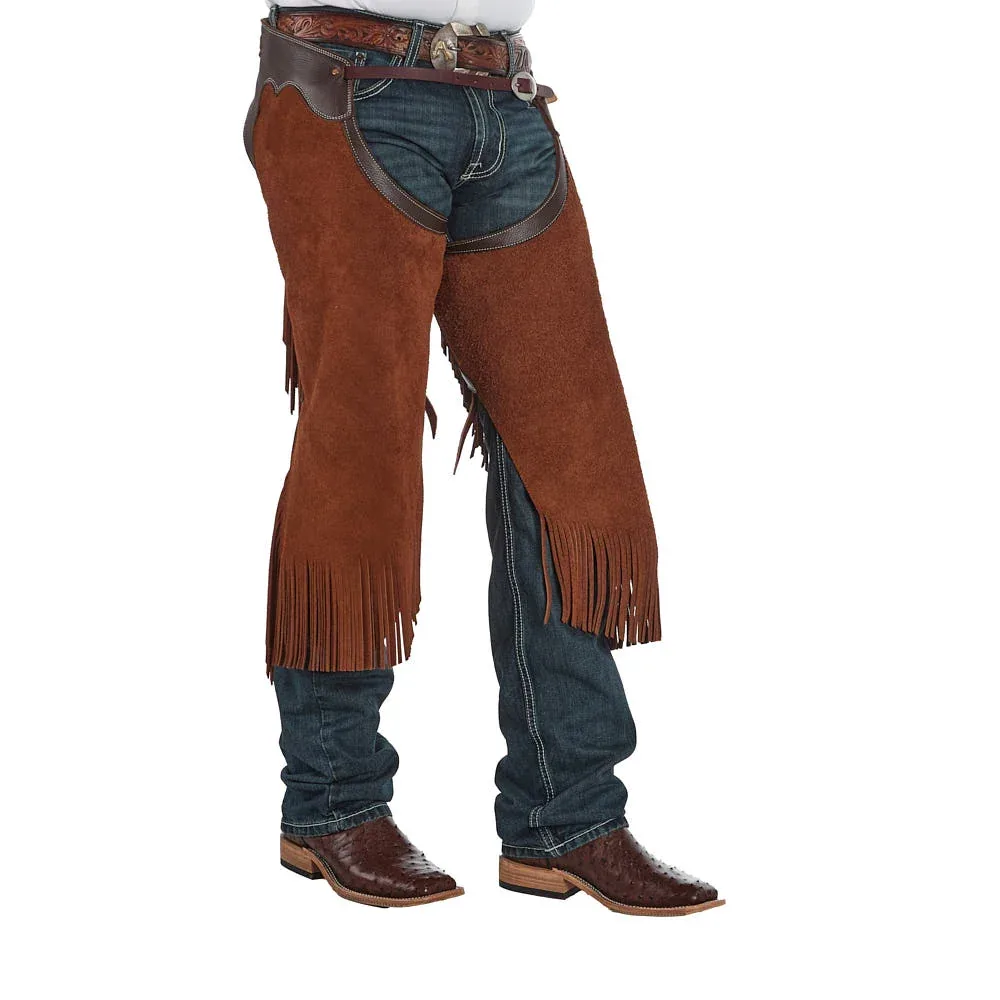 Rockin` Y Saddlery British Tan Roughout with Chocolate Border Arizona Chinks - Image 2