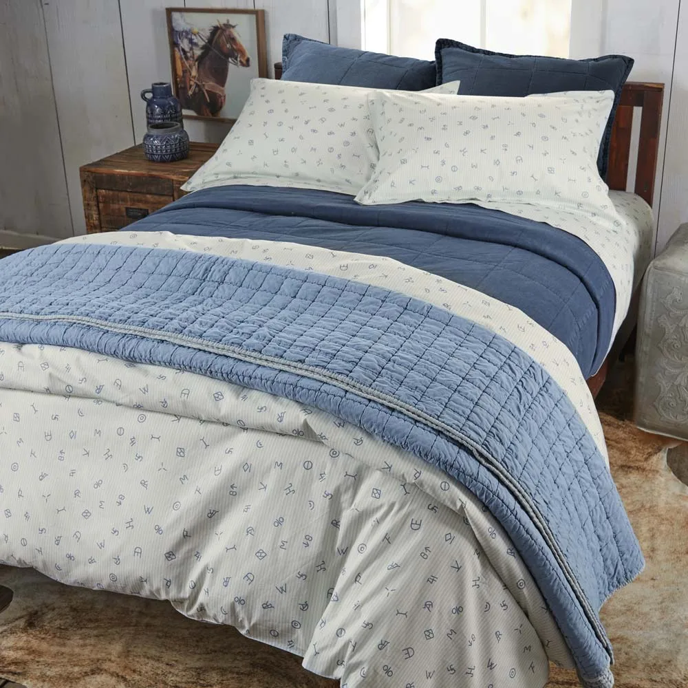 Rod's True Western Cattle Brands Chambray Ticking Stripe Duvet Cover