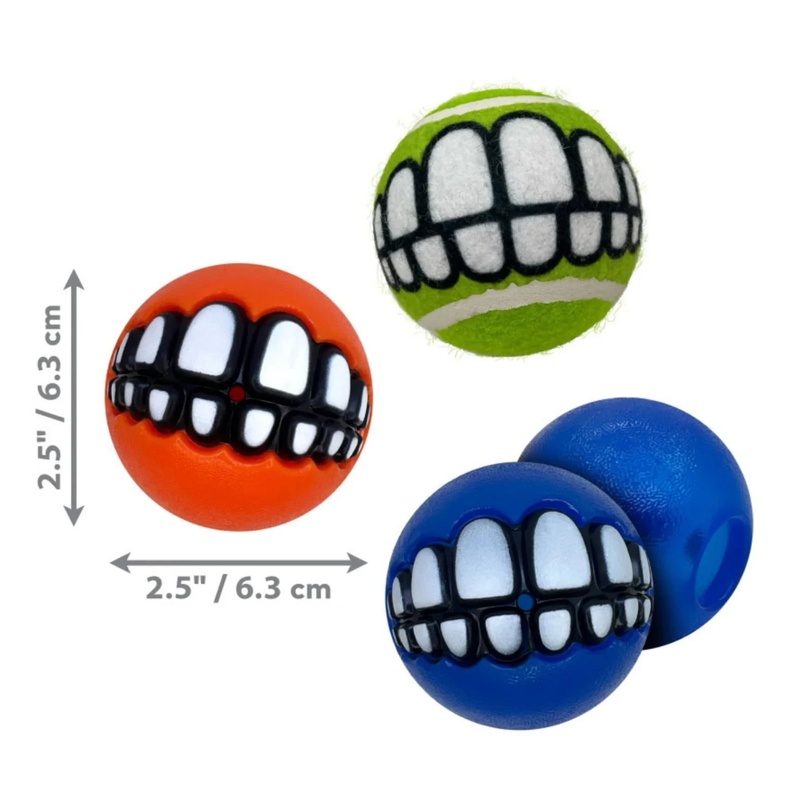 Rogz Grinz Treat Ball Dog Toy Assorted Medium 3pk - Image 2
