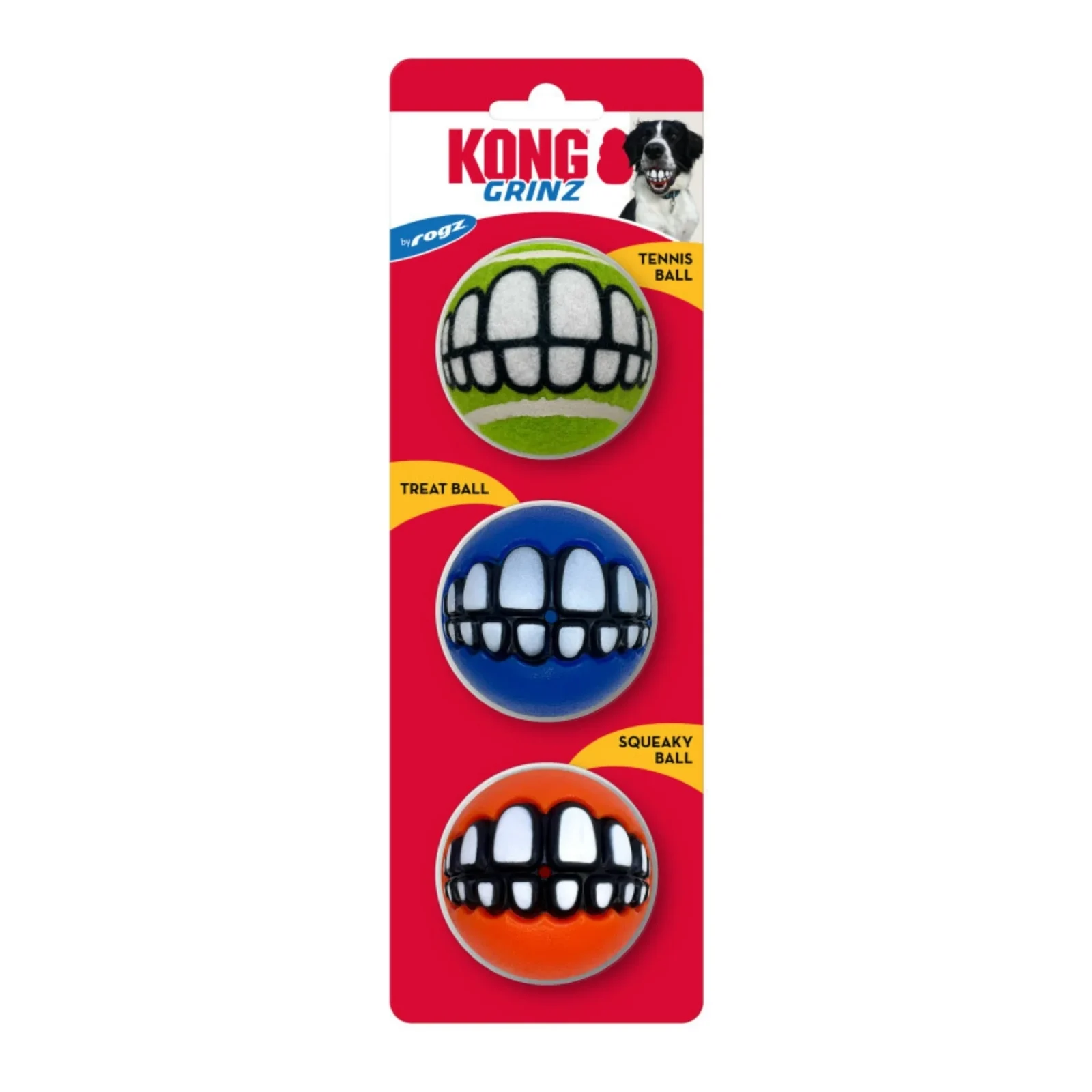 Rogz Grinz Treat Ball Dog Toy Assorted Medium 3pk