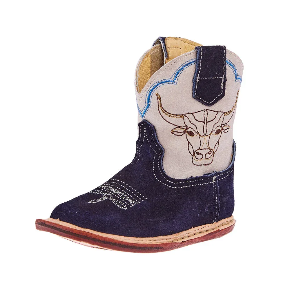 Roper Footwear Infant Cowbabies Steer Head Blue Suede Boot