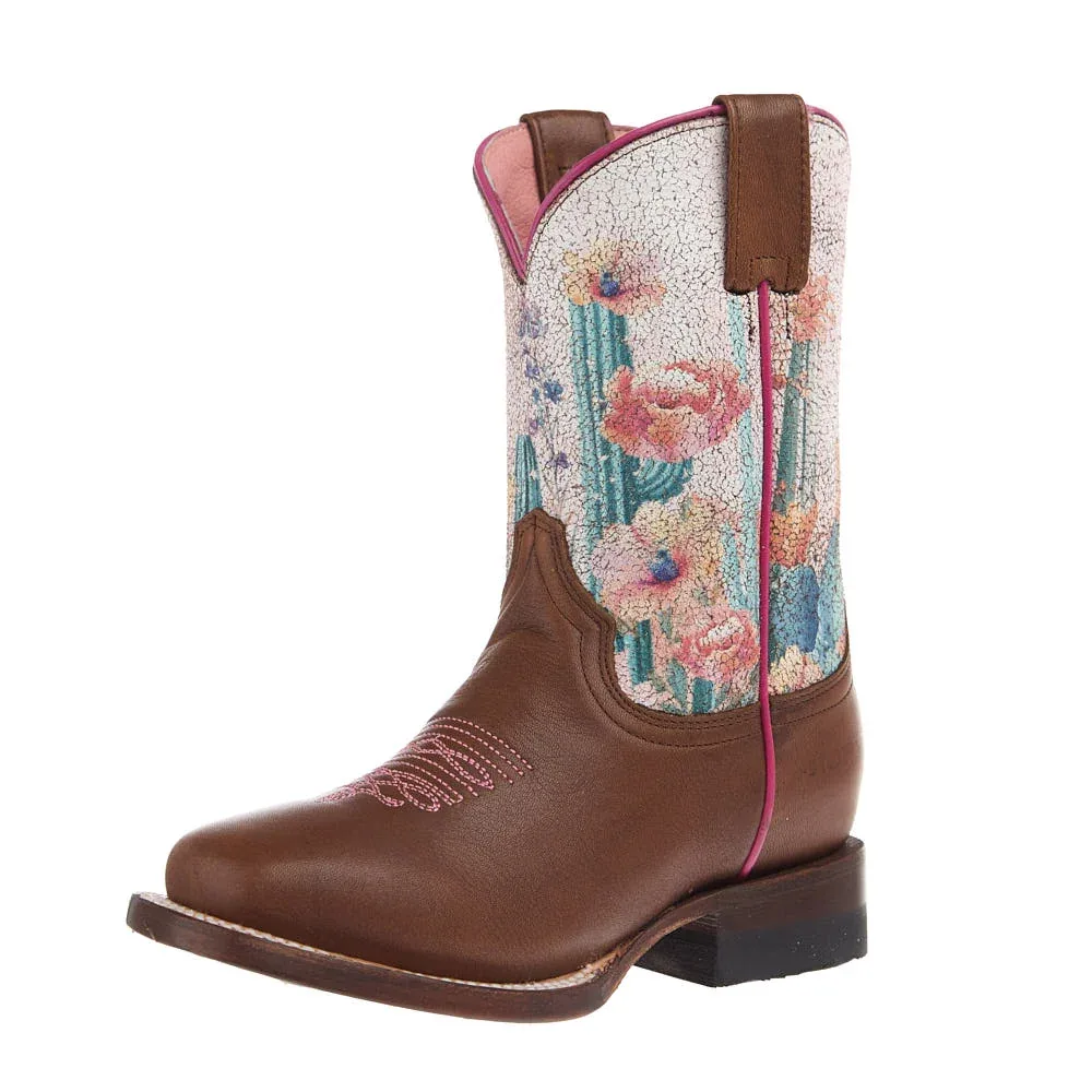 Roper Footwear Little Kid's Cactus Flowers Brown Square Toe Boot