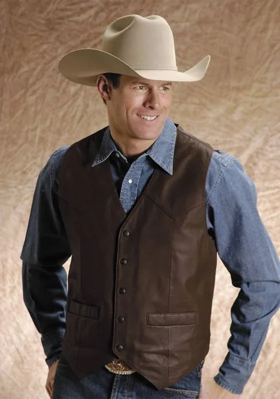 Roper Mens Nappa Leather Vest Lg Brown - Image 2
