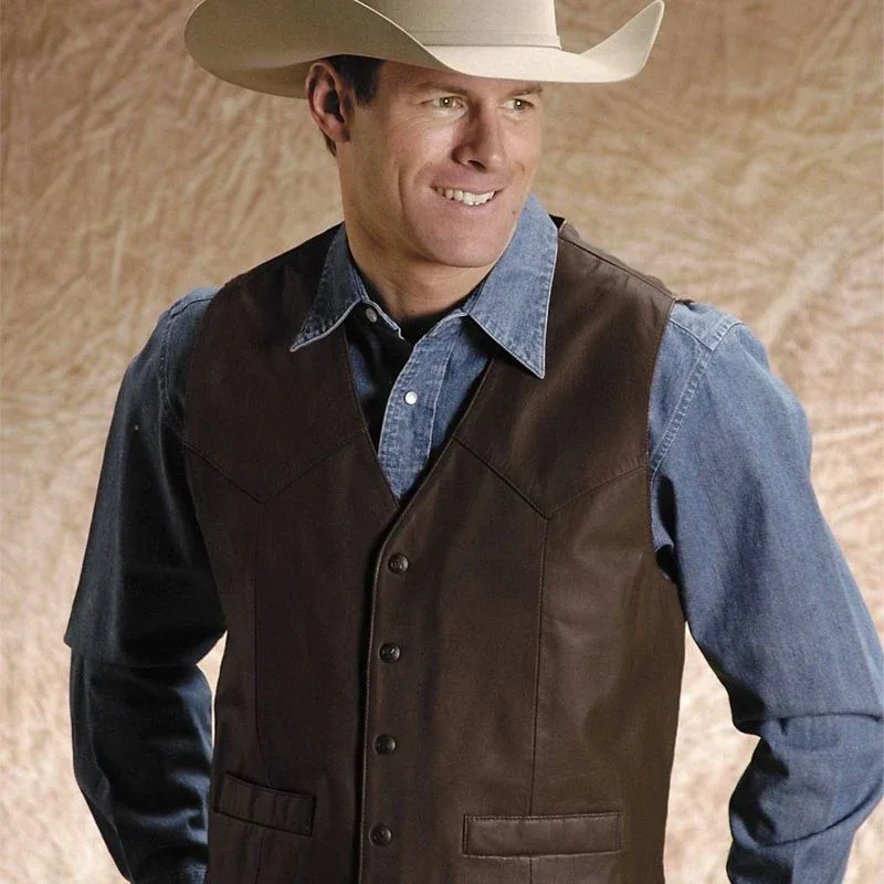 Roper Mens Nappa Leather Vest Lg Brown