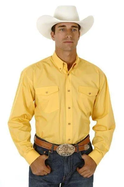 Roper Mens Poplin Long Sleeve Shirt - Yellow XX-La