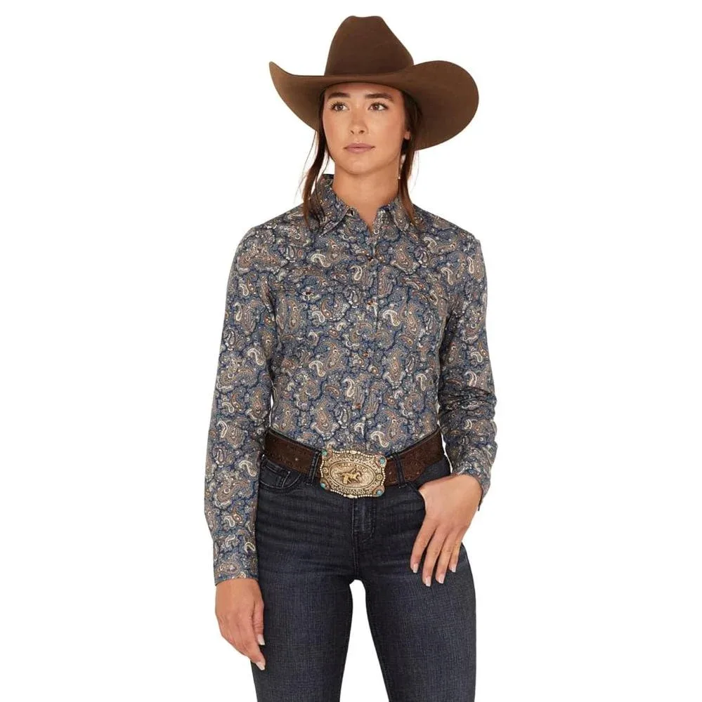 ROPER Womens Navy Print Snap Shirt