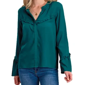 ROPER Womens Teal Blue Long Sleeve Shirt
