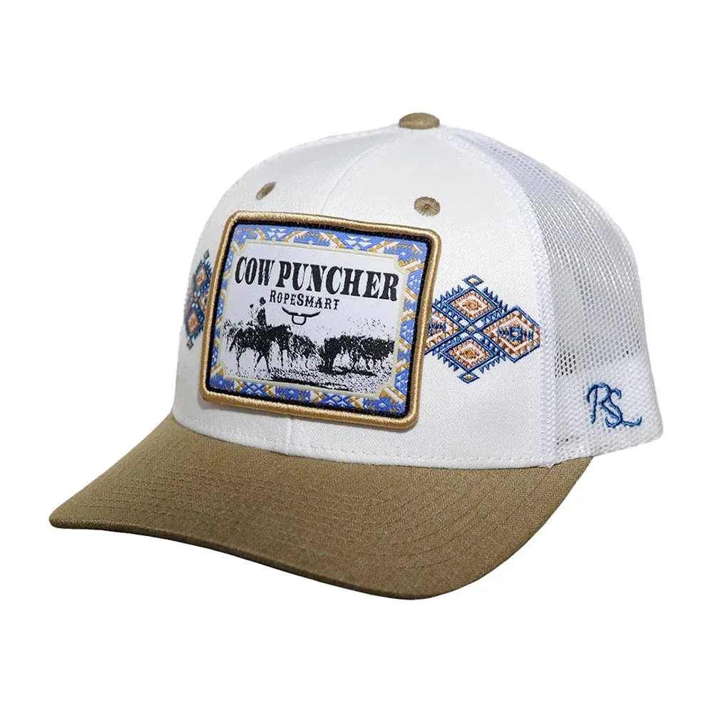 Ropesmart Blue and White Cow Puncher Patch Kahaki Trucker Cap