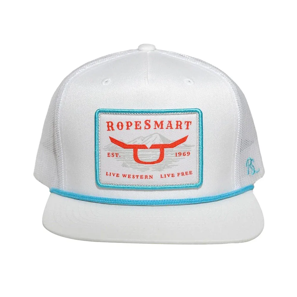 Ropesmart Teal Death Valley Patch White Trucker Cap - Image 2