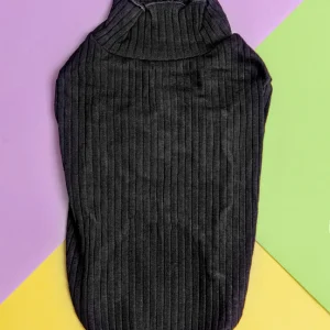 Ruffle Cuff Ribbed Dog Turtleneck in Black