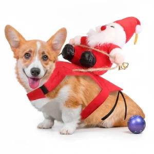 S-M-L-XL Options -- 1Pc Pet Christmas Costumes Red Winter Coat For Dog Riding Santa Claus With Bell Clothes