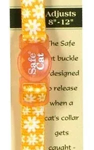 Safe Cat Fashion Adjustable Breakaway Cat Collar Daisy Yellow, Yellow 3-8 in x 8-12 in