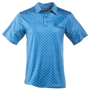 Sand Hill Ranch Mens Blue/White Horseshoe Pearl Snap Polo