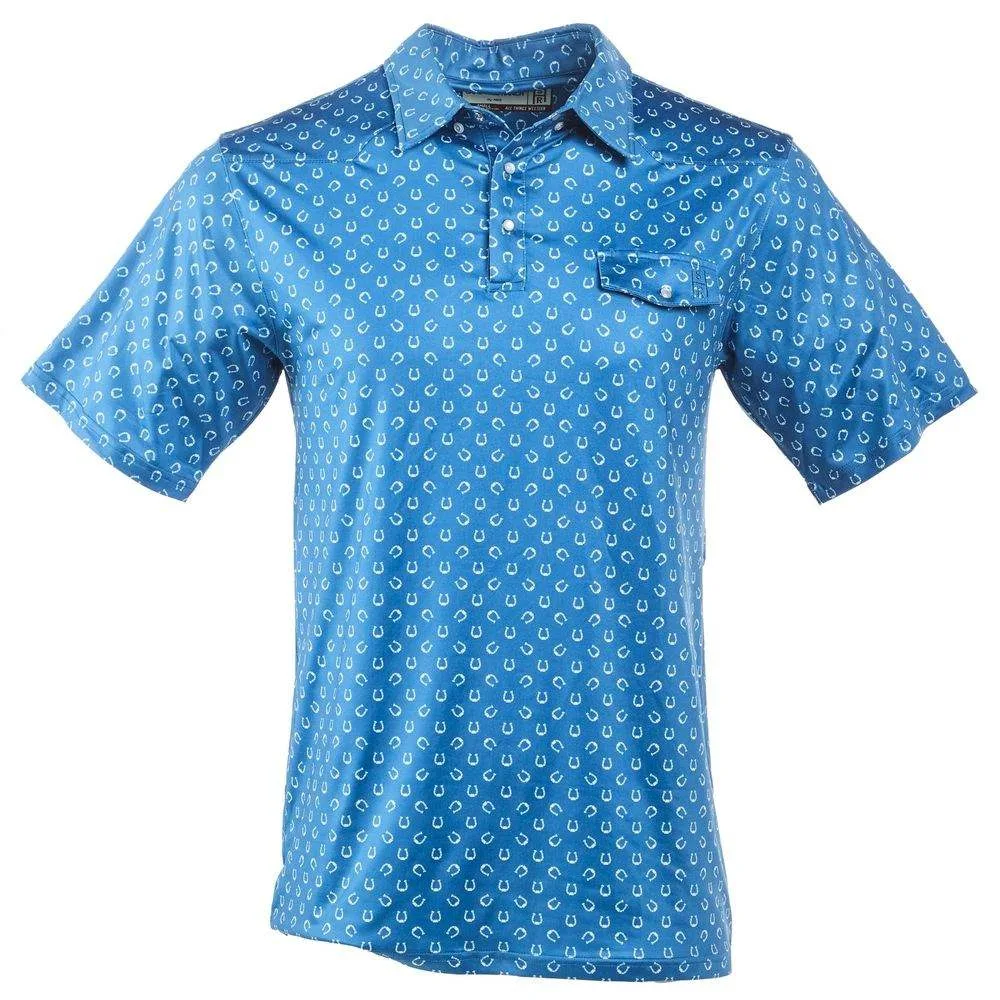 Sand Hill Ranch Mens Blue/White Horseshoe Pearl Snap Polo - Image 2