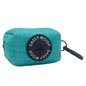 Sassy Woof Dog Waste Bag Holder, Napa Teal Bag Holder W/ Carabiner Clip For Convenient Access