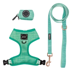 Sassy Woof Wag Your Teal Dog Harness, Leash and Waste Bag Holder Bundle