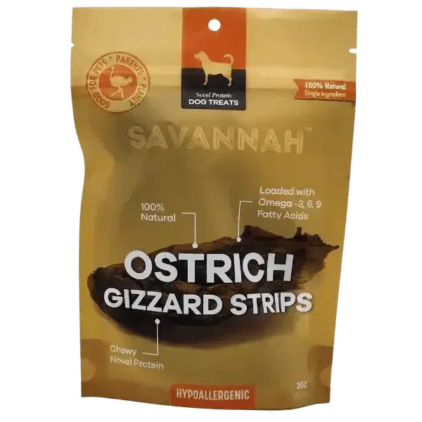 Savannah Chewy Ostrich Gizzard Treats | Natural Protein & Omega-3 Rich Dog Chew