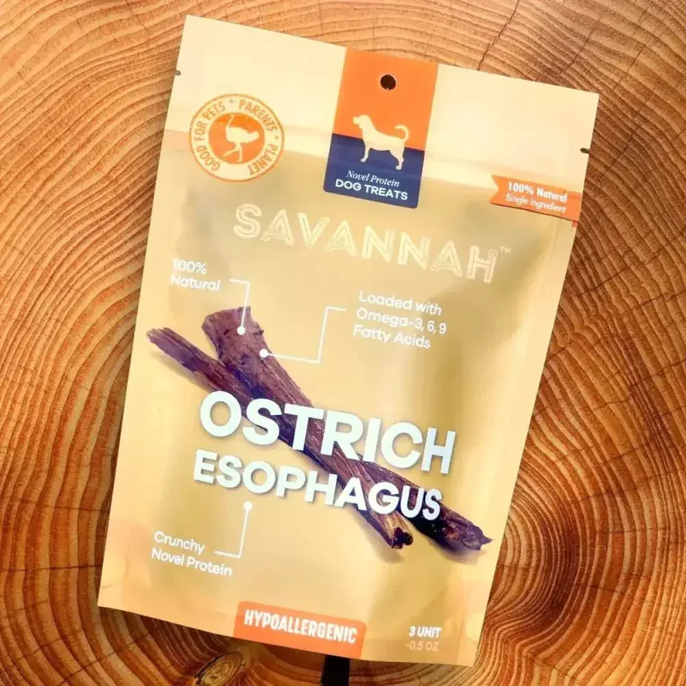 Savannah Crunchy Dog Chew Treat - Natural Ostrich Esophagus Cuts for Light-weight Chewing