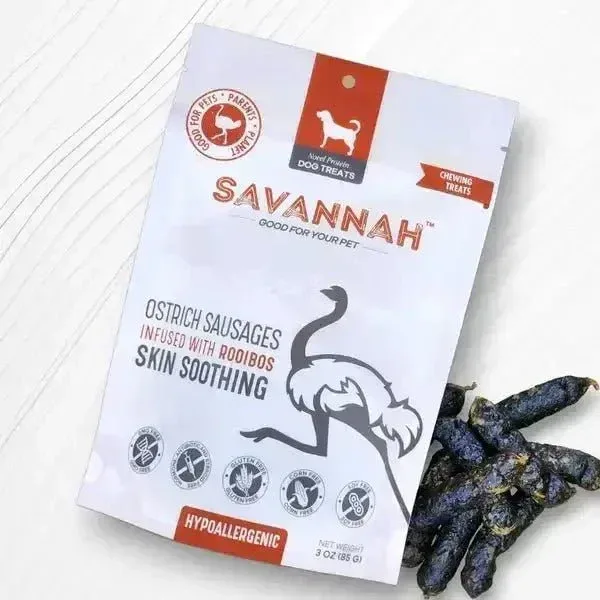 Savannah Hypoallergenic Ostrich Dog Treats with Skin Soothing Rooibos