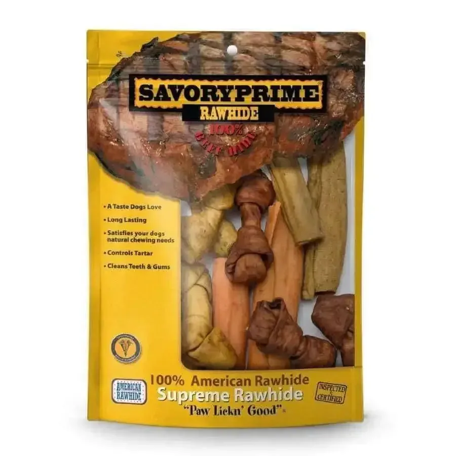 Savory Prime American Rawhide Bone Assorted Flavor Value Pack 1.36 lb, Small
