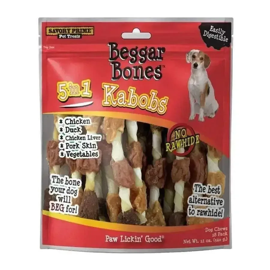 Savory Prime Beggar Bone Dog Treats - 5 in 1 Kabobs for Dogs