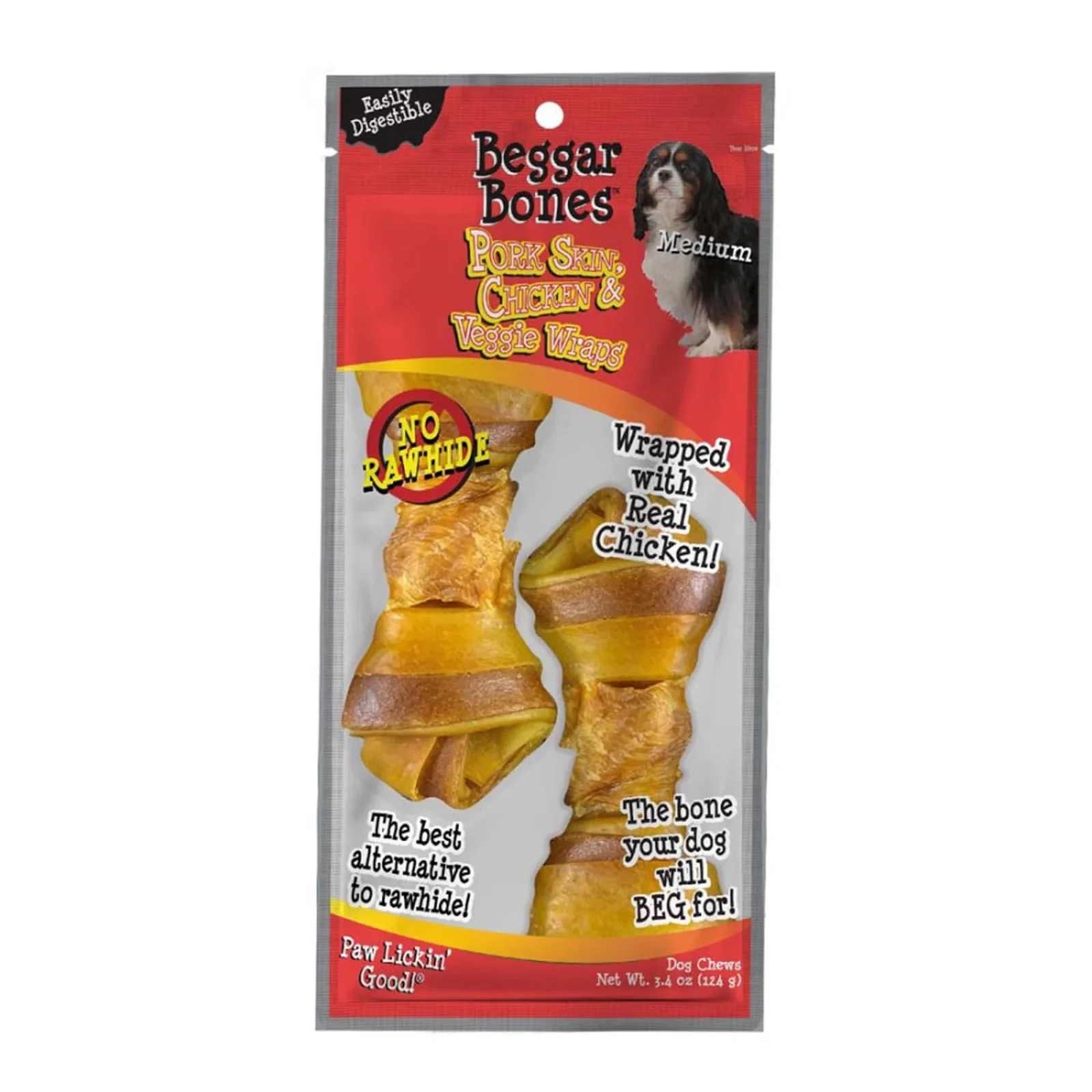 Savory Prime Beggar Bones Pork Skin, Chicken & Veggie Wraps Dog Treats Medium, 2 ct