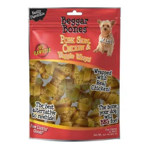 Savory Prime Beggar Bones Pork Skin, Chicken & Veggie Wraps Dog Treats, Small, 21 pk