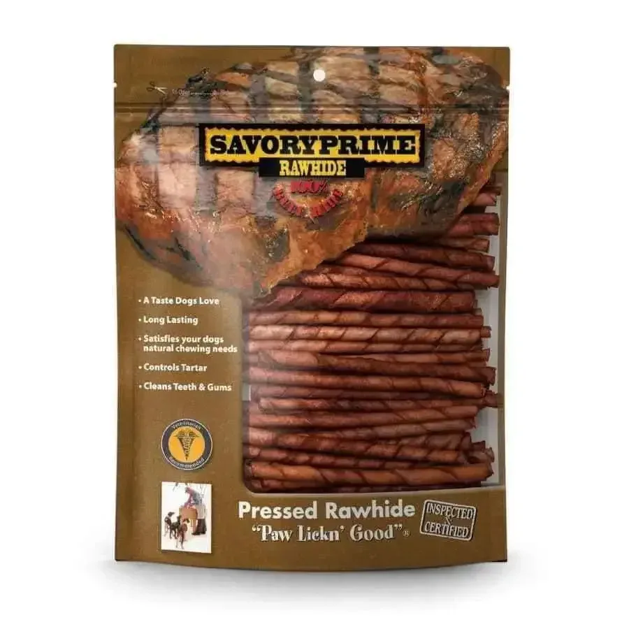 Savory Prime Pressed Rawhide Beef Twist Sticks 5 in