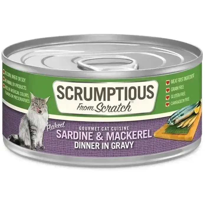 Scrumptious From Scratch Sardine & Mackerel Dinner in Gravy Wet Cat Food 12/2.8oz