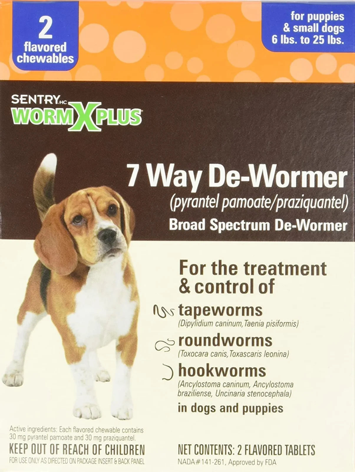 SENTRY Worm X Plus 7 Way De-Wormer Small Dog 2ct