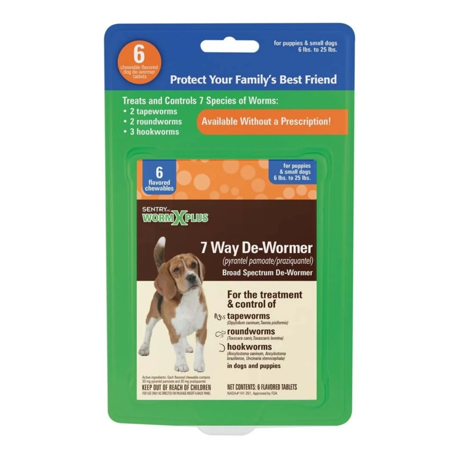 SENTRY Worm X Plus 7 Way De-Wormer Small Dog 6ct