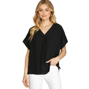 She & Sky Women's Black Drop Sleeve Top