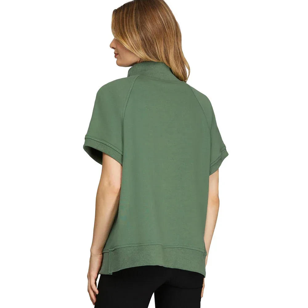 She & Sky Women's Slate Green Half Zip Top - Image 2
