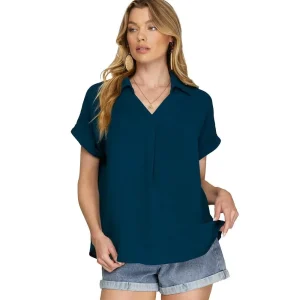 She & Sky Women's Teal Drop Shoulder Top