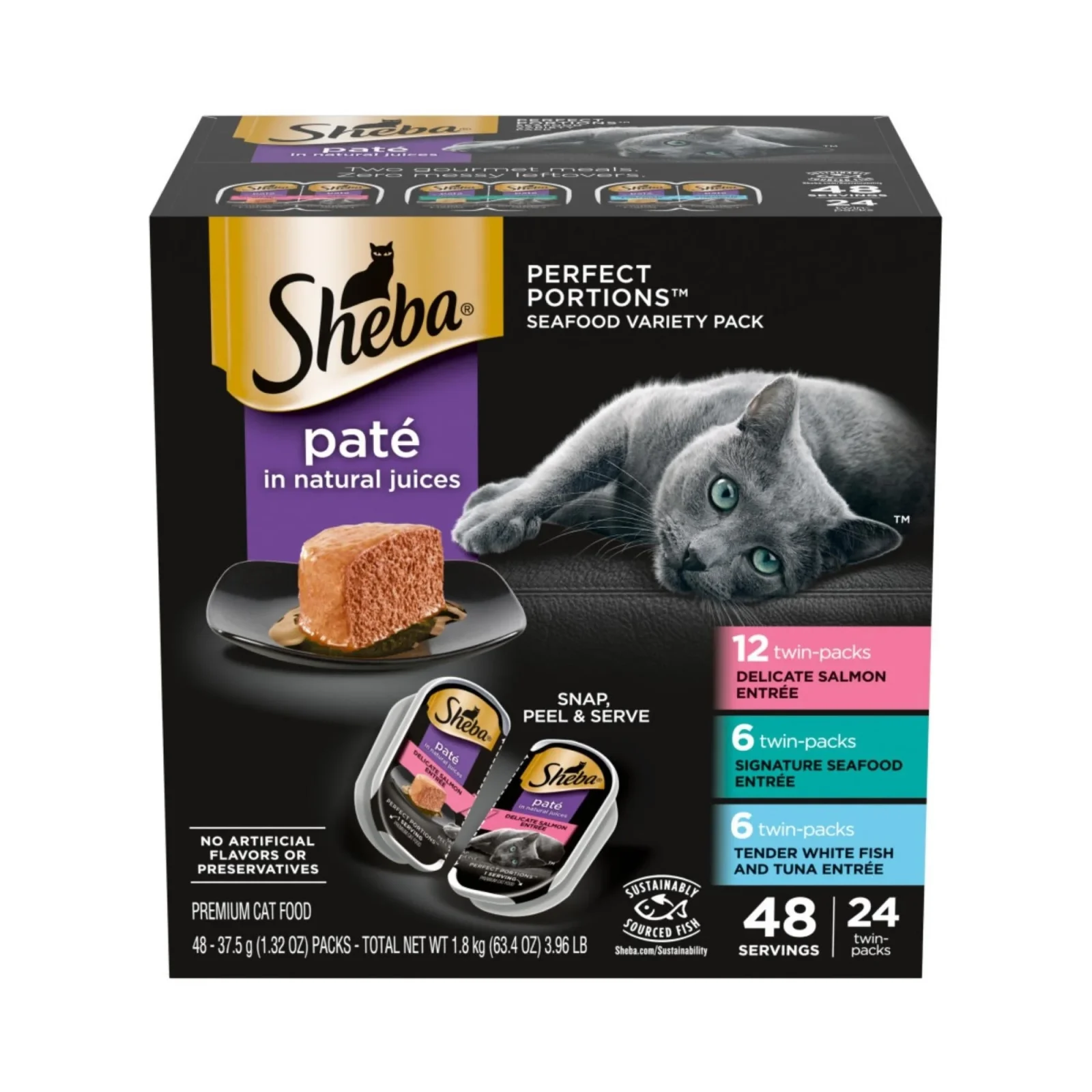 Sheba Perfect Portions Pate Wet Cat Food Seafood Variety Pack (Salmon, Seafood, Whitefish/Tuna) 2.65oz