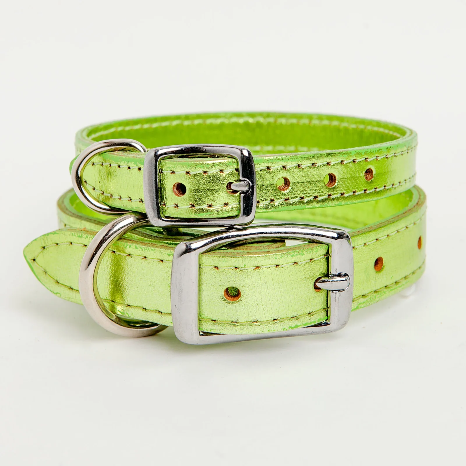 Shimmer Leather Dog Collar in Metallic Acid Green <>