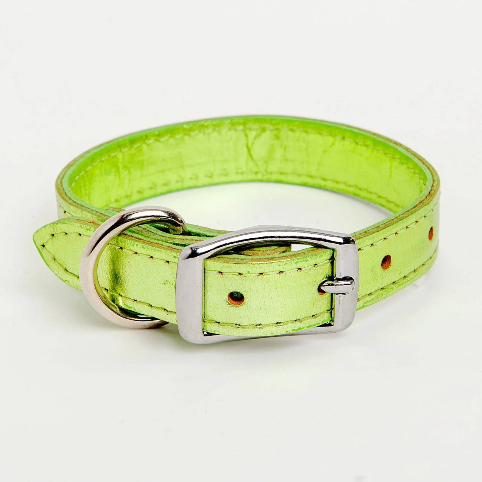 Shimmer Leather Dog Collar in Metallic Acid Green <> - Image 2