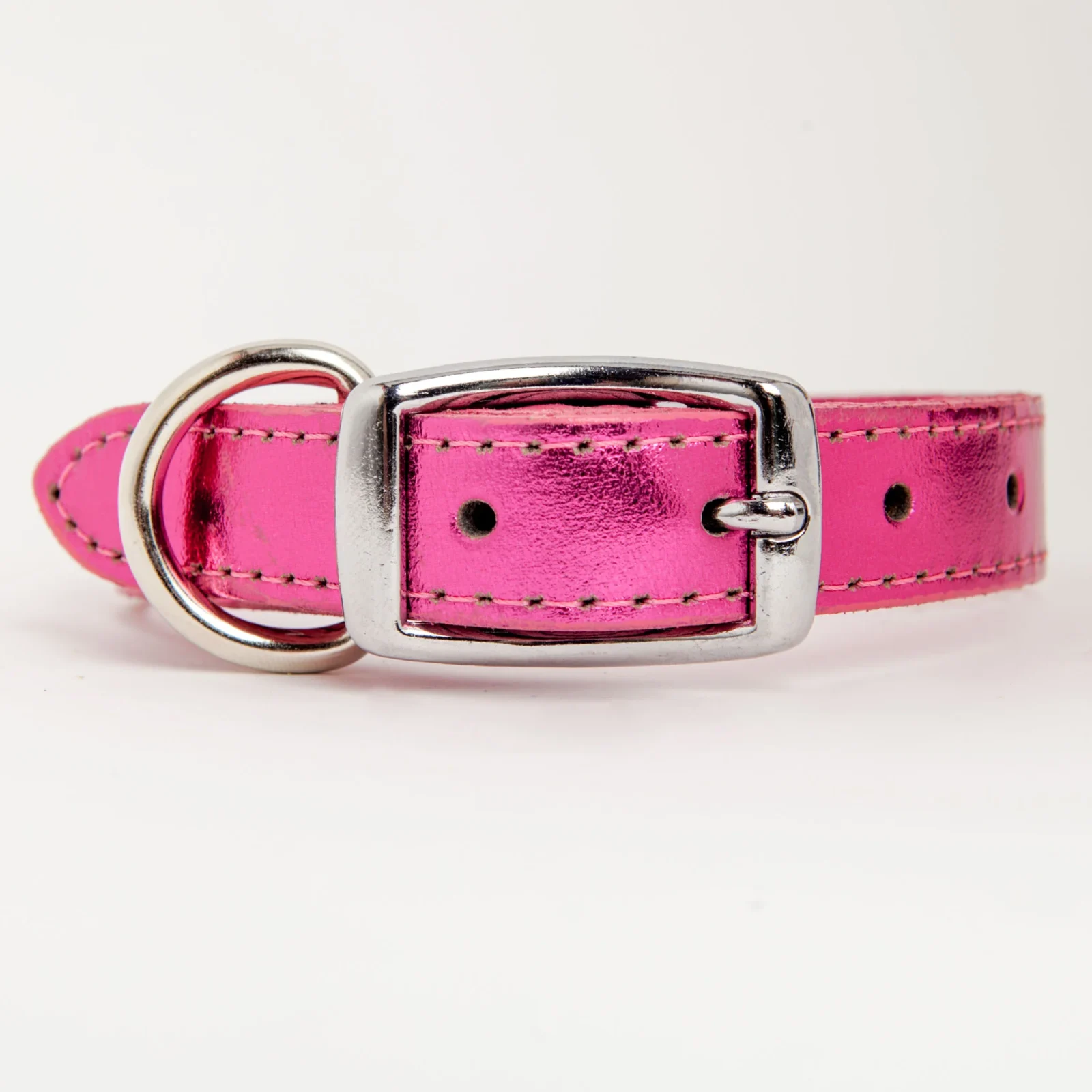 Shimmer Leather Dog Collar in Metallic Hot Pink <> - Image 2