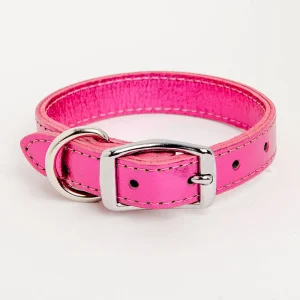 Shimmer Leather Dog Collar in Metallic Hot Pink <>