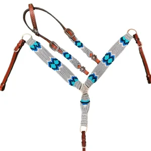 Showman® Corded One-Ear Headstall & Breast Collar Set, Gray/Blue