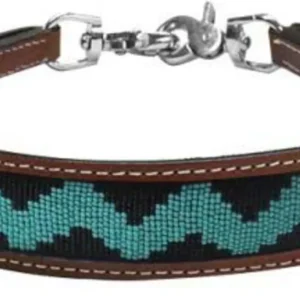 Showman® Leather Wither Strap with Teal & Black Zigzag Beaded Inlay