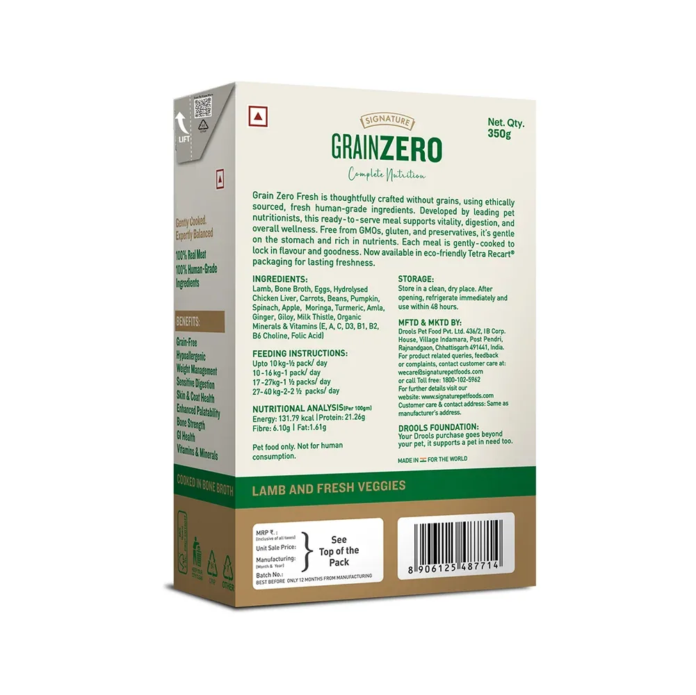 Signature Grain Zero Tetra Pack Real Lamb and Fresh Veggies Dog Fresh Food - Image 2