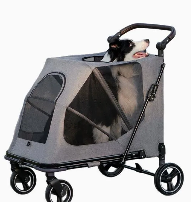 Skatrs Foldable Travel Stroller with Ventilated Mesh Windows for Large Dogs (Grey) - Image 2