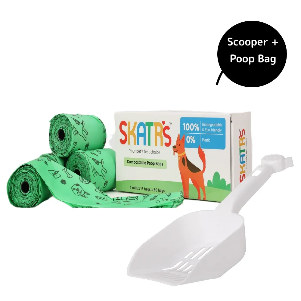 Skatrs Litter Scooper and Compostable Poop Bags for Dogs and Cats Combo