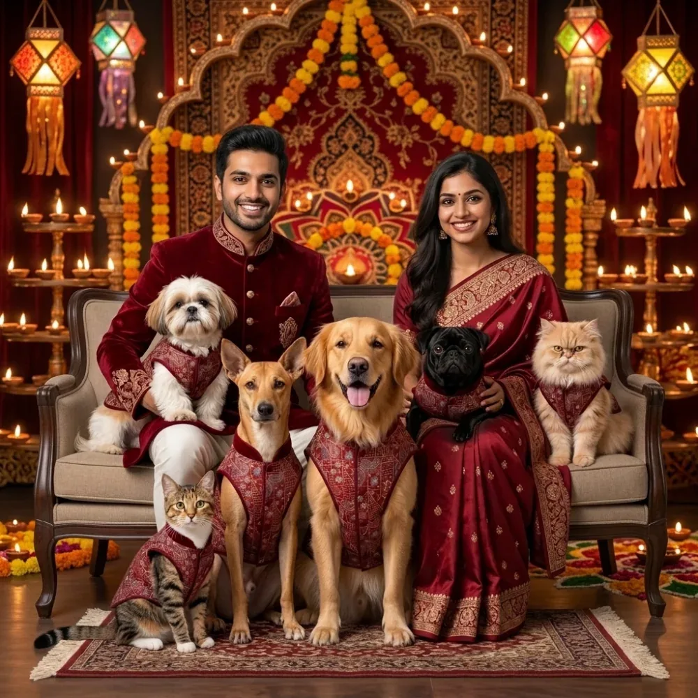 Skatrs Maharaja Handcrafted Sherwani for Dogs and Cats (Crimson Red) - Image 2